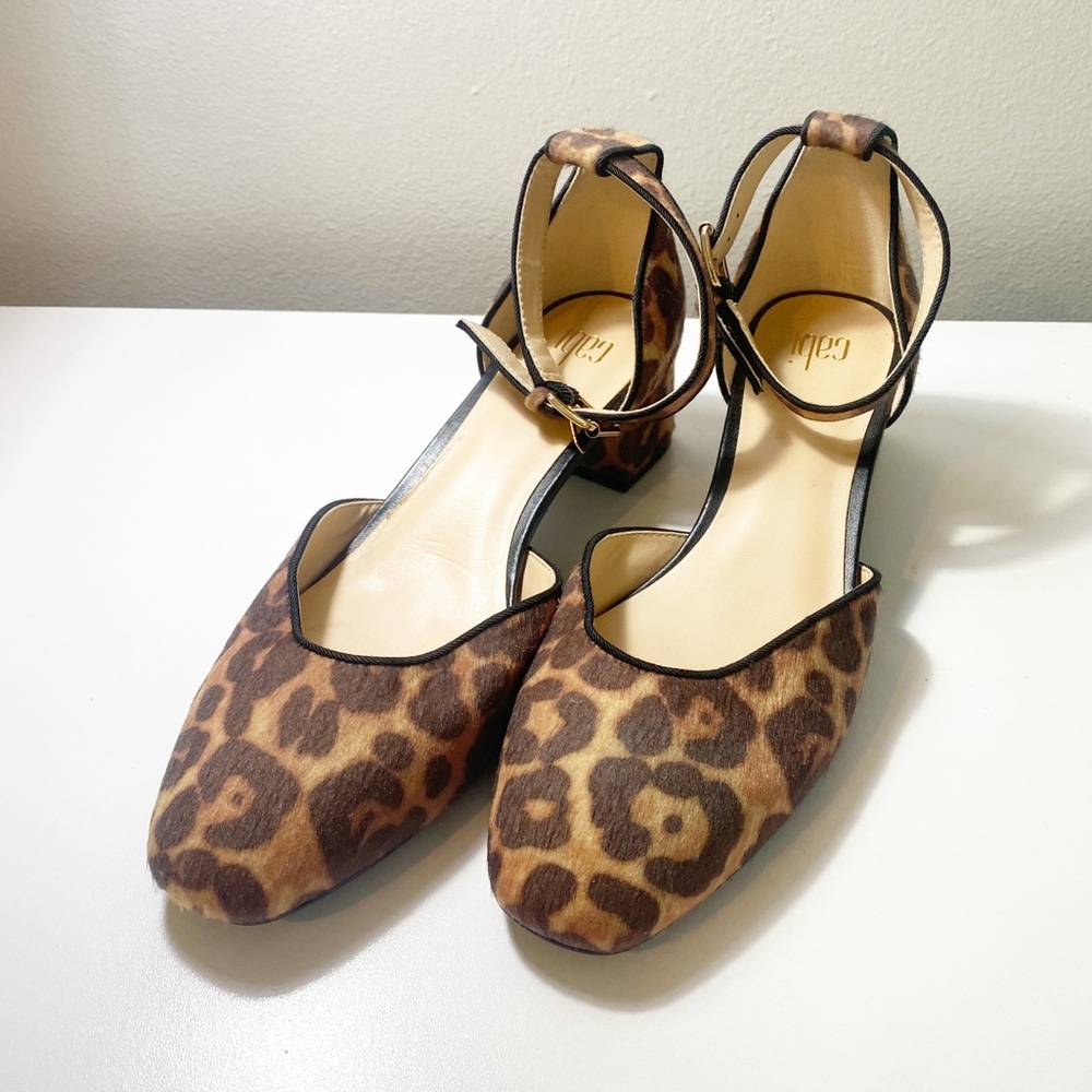 Women's Cabi Kiki Leopard Print Ankle Strap Sandals Size 8M Block Heel